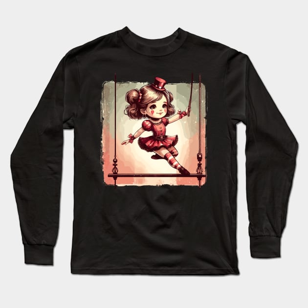 Circus girl give show on flying trapeze Long Sleeve T-Shirt by TomFrontierArt